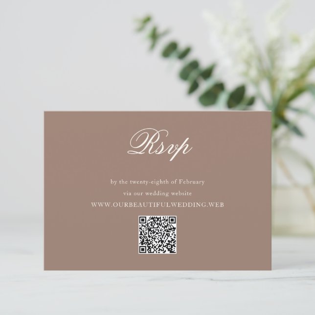 Cartons Réponse Code QR de mariage romantique marron élégant (Debout devant)