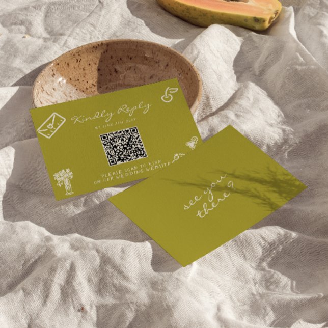 Cartons Réponse Code QR de mariage romantique vert dessiné à la ma (Créateur téléchargé)