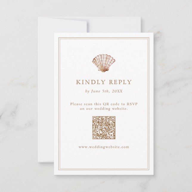 Cartons Réponse Code QR de mariage simple bronzé coquillage de pla (Devant)