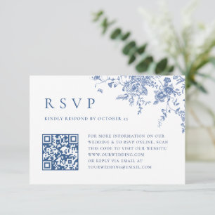 Cartons Réponse Code QR de mariage simple élégant bleu jardin fran