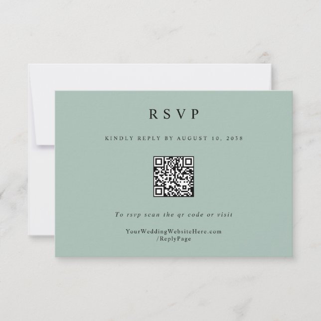 Cartons Réponse Code QR de mariage simple élégant moderne vert sau (Devant)