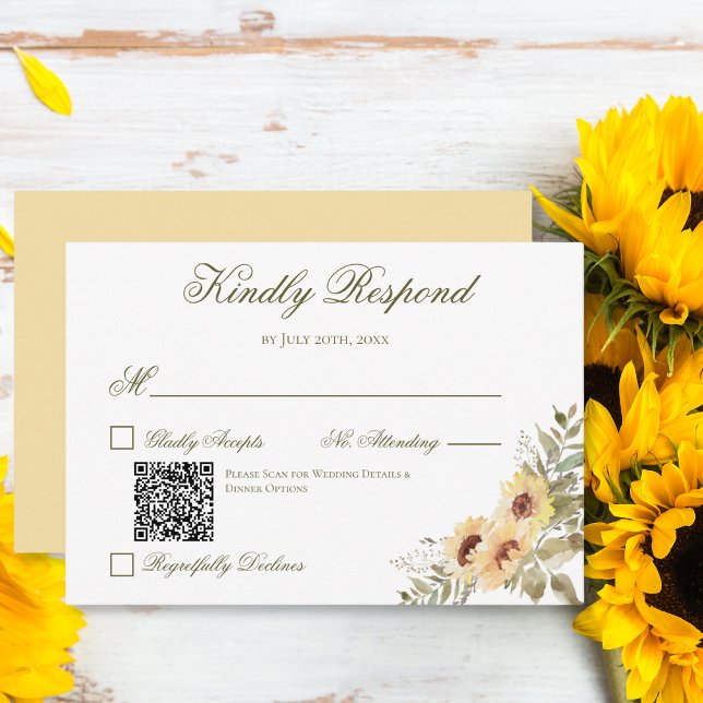 Cartons Réponse Code QR de mariage Soft Sunflowers (Créateur téléchargé)