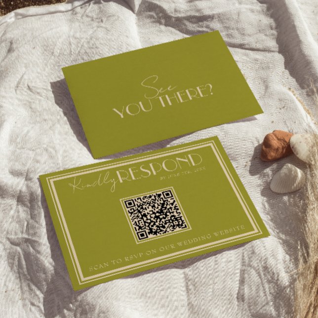 Cartons Réponse Code QR de mariage vert mousse luxueux à l'ancienn (Créateur téléchargé)