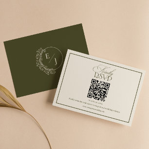 Cartons Réponse Code QR de mariage vert olive argent classique