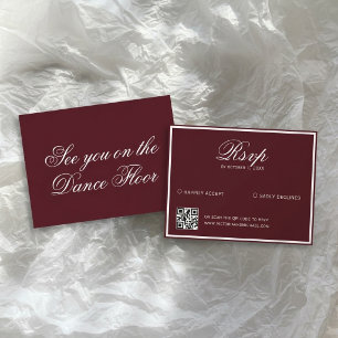 Cartons Réponse Code QR de mariage vintage burgundy Luxe discret
