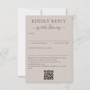 Cartons Réponse Code QR de signature beige doux de mariage Répondr