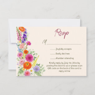 Cartons Réponse Code QR de site Web de mariage de fleurs de jardin