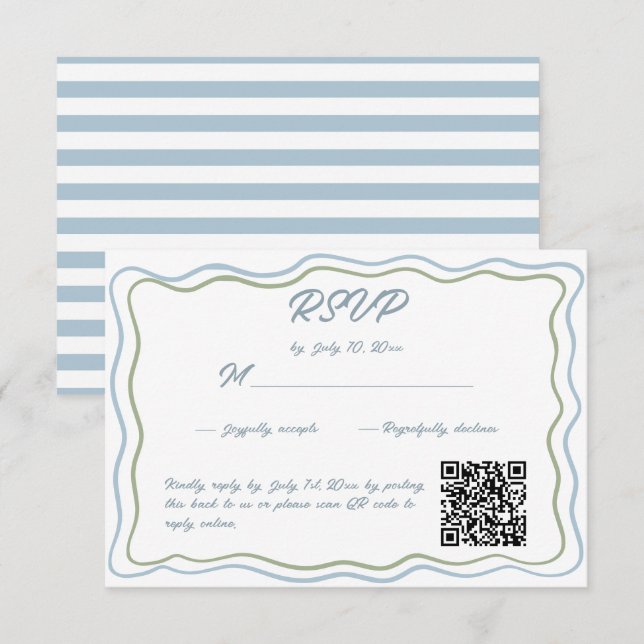 Cartons Réponse Code QR de site Web de mariage ondulé vert bleu de (Devant / Derrière)