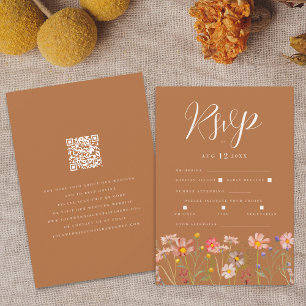 Cartons Réponse Code QR des options de repas floraux boho en terre