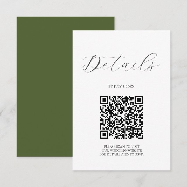 Cartons Réponse Code QR Détails de Mariage Vert mousse (Devant / Derrière)