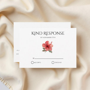 Cartons Réponse Code QR d'Hibiscus Rouge Corail Mariage Tropical M