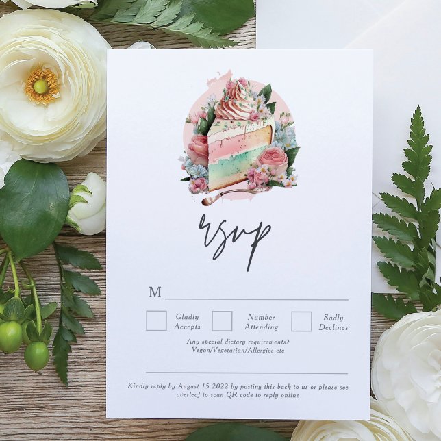 Cartons Réponse Code QR du gâteau Mariage aquarelle (Créateur téléchargé)