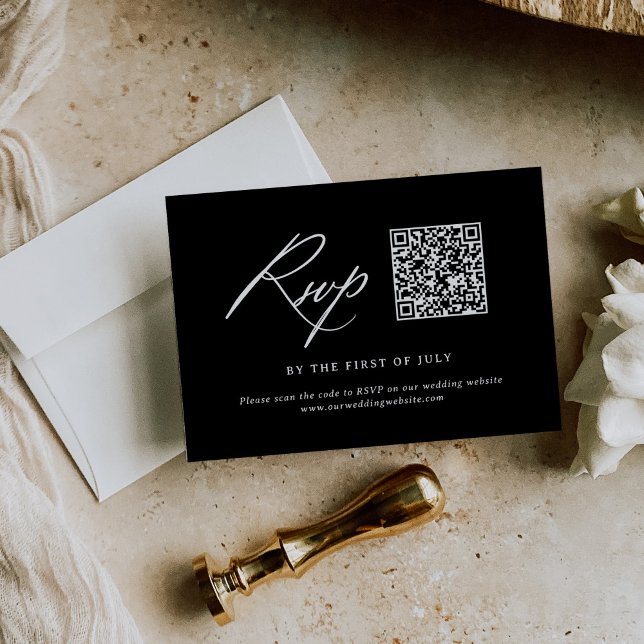 Cartons Réponse Code QR du Mariage de calligraphie moderne noir (Créateur téléchargé)