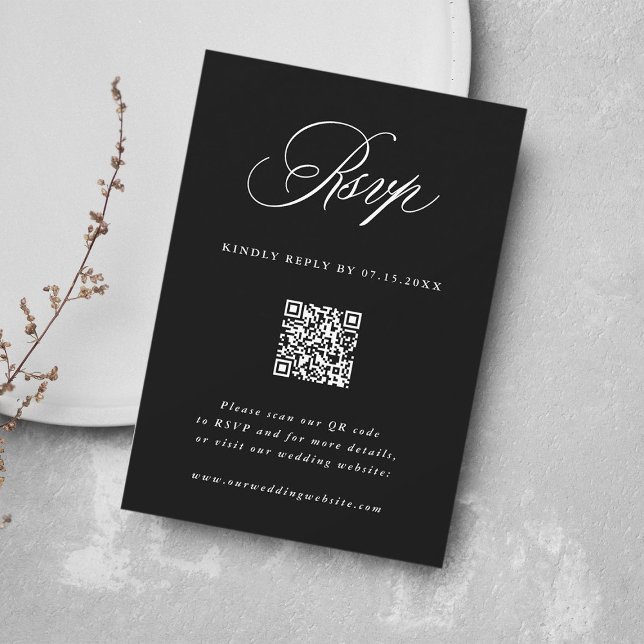 Cartons Réponse Code QR du Mariage de calligraphie romantique noir (Créateur téléchargé)