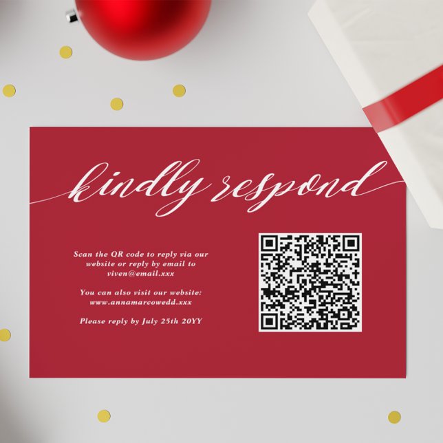 Cartons Réponse Code QR du Mariage de Noël rouge (Créateur téléchargé)