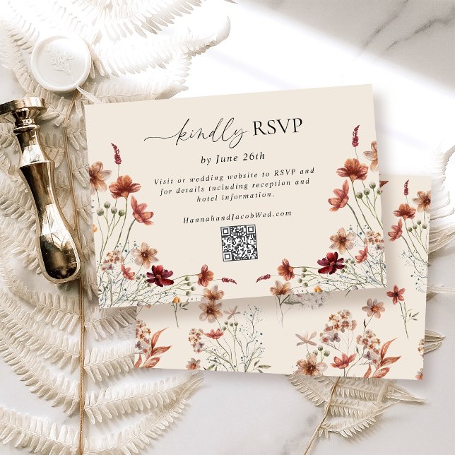 Cartons Réponse Code QR du Mariage Fleur sauvage Boho (Créateur téléchargé)