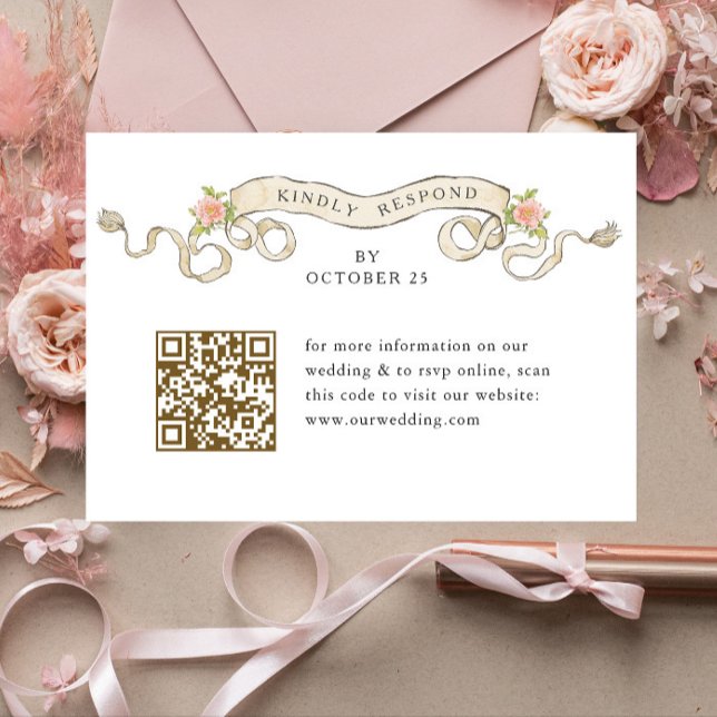 Cartons Réponse Code QR du Mariage Floral Ornate de Victoria (Créateur téléchargé)