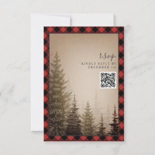 Cartons Réponse Code QR du Mariage Rustic Plaid Brown À feuillage 