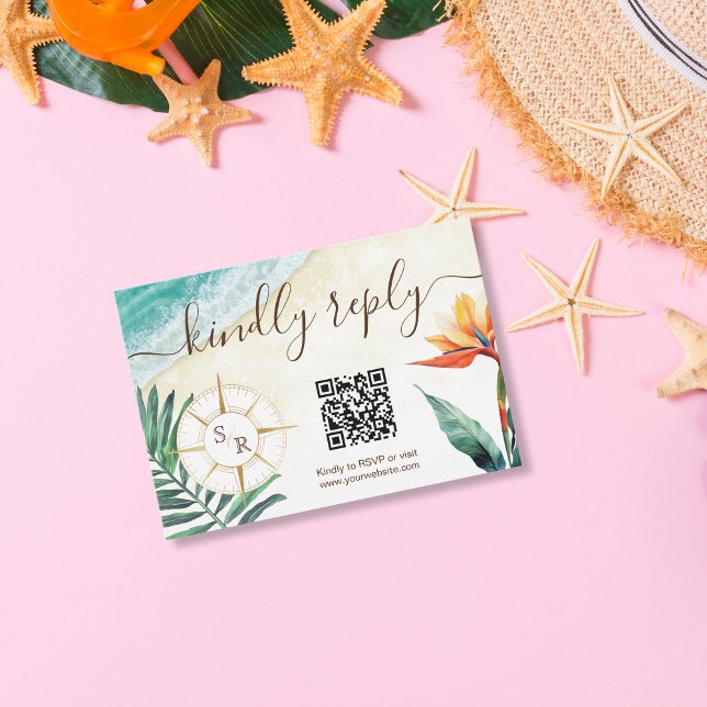 Cartons Réponse Code QR du monogramme du compas de mariage de dest (Créateur téléchargé)