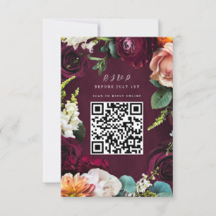 Cartons Réponse Code QR du Rose de Bourgogne Ranunculus Mariage