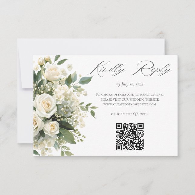 Cartons Réponse Code QR du site Web de mariage aux hydrangeas et r (Devant)