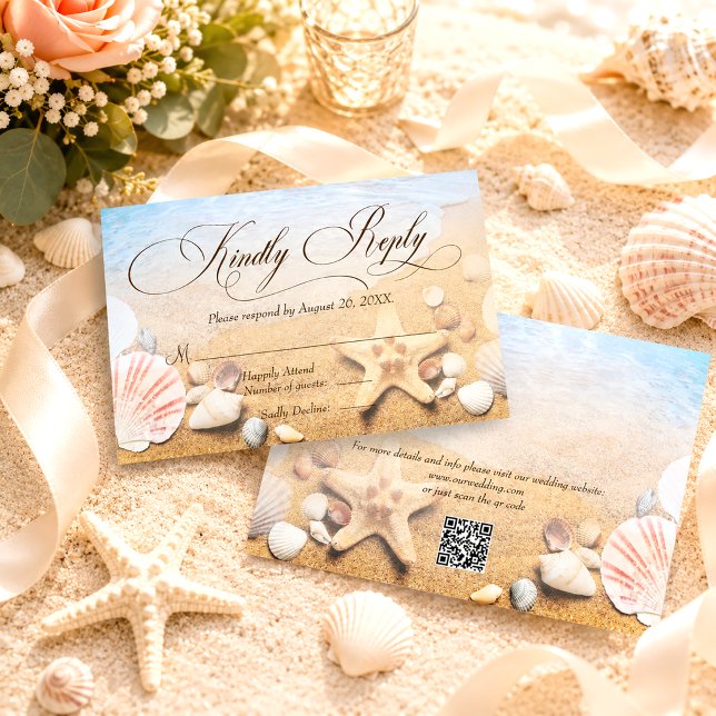 Cartons Réponse Code QR Élégant Étoile de Mer Océan Mariage sur la (Créateur téléchargé)