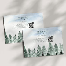 Code QR Élégant Mariage Arbres de Pin Neige d'Hive