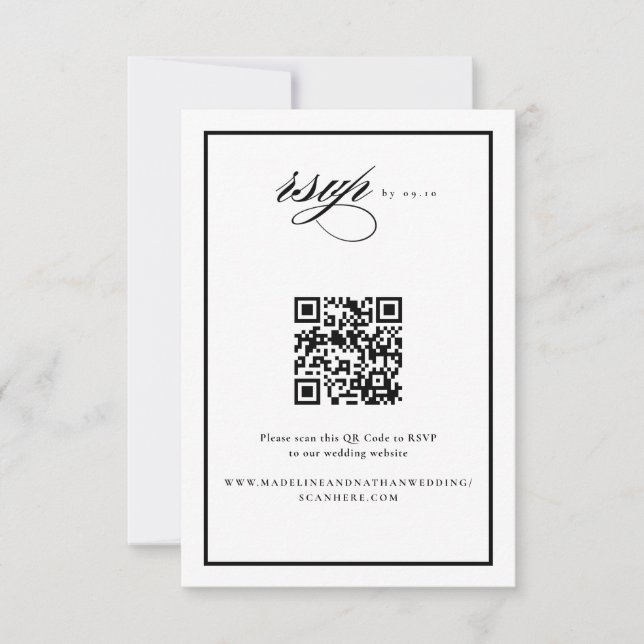 Cartons Réponse Code QR élégant noir et mariage (Devant)