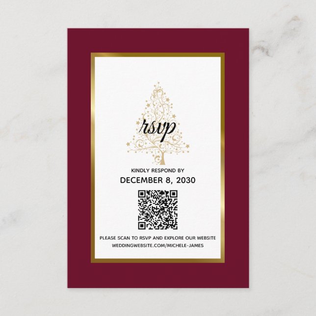 Cartons Réponse Code QR élégant pour mariage d'hiver en Bourgogne  (Devant)