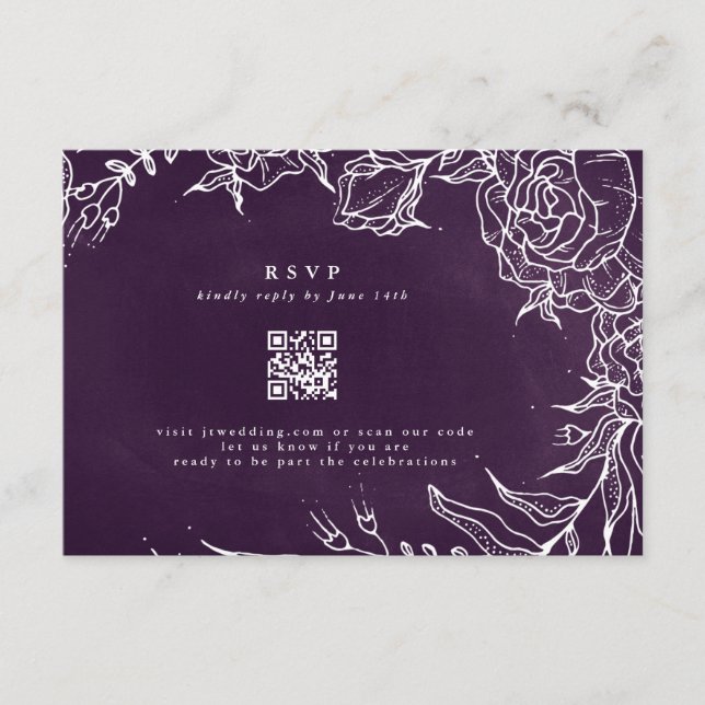Cartons Réponse Code QR Fleur romantique Wreath violet Mariage (Devant)