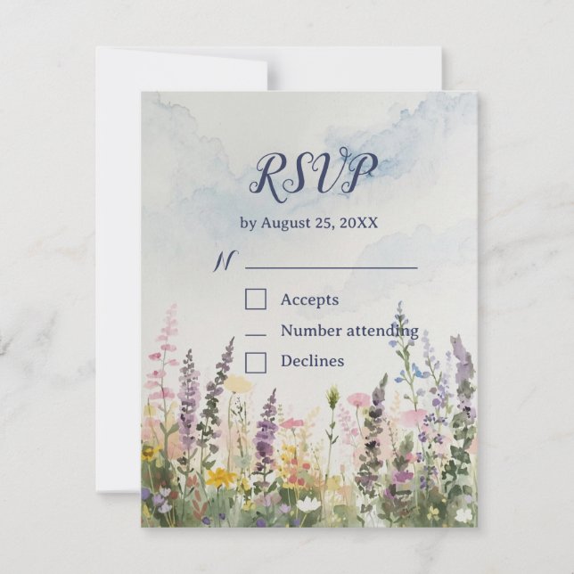 Cartons Réponse Code QR Fleur Sauvage Aquarelle | Bohème Rustique (Devant)