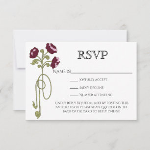 Cartons Réponse Code QR Fleurs Rose Bourgogne Art Nouveau Vintage