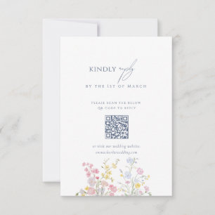 Cartons Réponse Code QR floral à motif de fleurs sauvages bleu pou