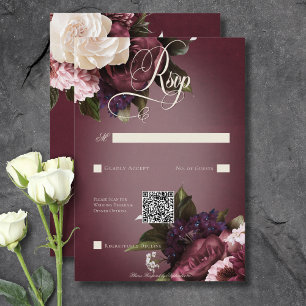 Cartons Réponse Code QR floral foncé élégant bordeaux & crème flou