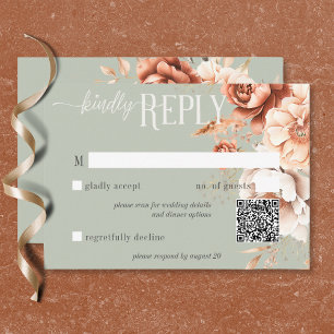 Cartons Réponse Code QR Floral Vert Crème Abricot Terracotta Bohèm