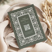 Code QR floral vert sauge vintage dentelle classiq