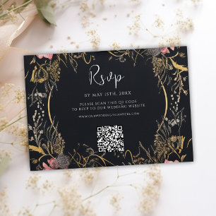 Cartons Réponse Code QR gothique Crâne Mariage floral