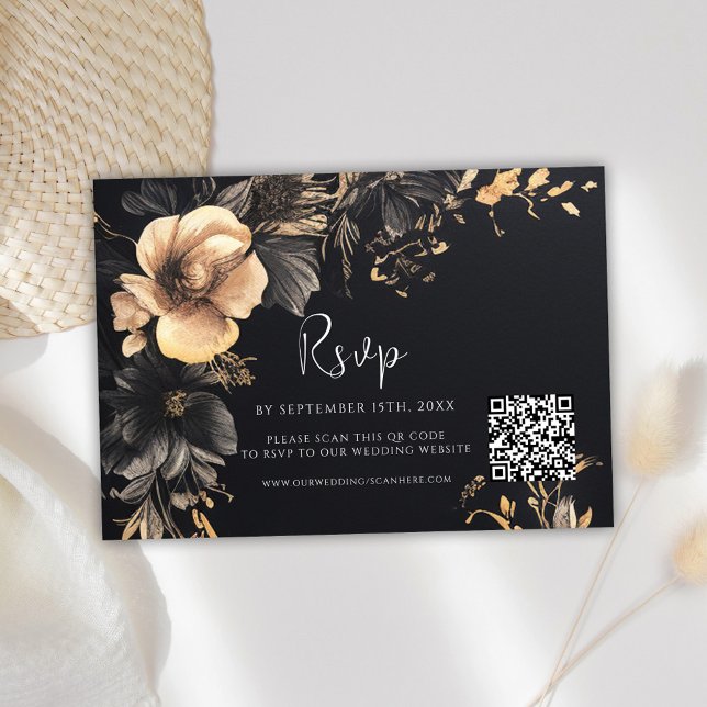 Cartons Réponse Code QR gothique Mariage floral (Gothic QR Code Floral Wedding RSVP Card)