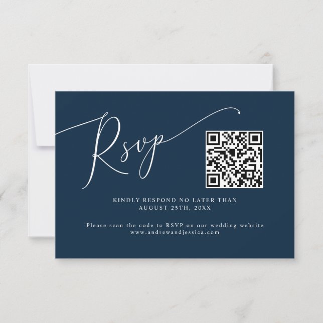 Cartons Réponse Code QR Mariage bleu marine minimal (Devant)