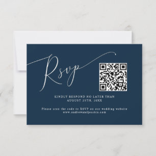 Cartons Réponse Code QR Mariage bleu marine minimal