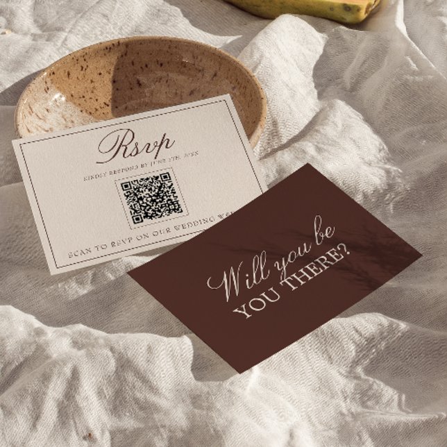 Cartons Réponse Code QR Mariage Brun Chocolat Élégant Ancien Argen (Créateur téléchargé)