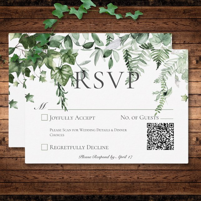 Cartons Réponse Code QR Mariage de lierre rustique et de verdure d (Rustic Ivy & Sage Greenery Wedding Save The Date)
