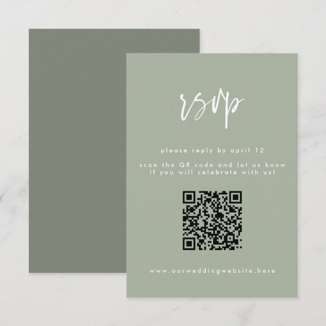 Cartons Réponse Code QR Mariage de script vert de taille minimale (Devant / Derrière)