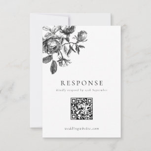 Cartons Réponse Code QR Mariage de Toile Florale Noir & Blanc