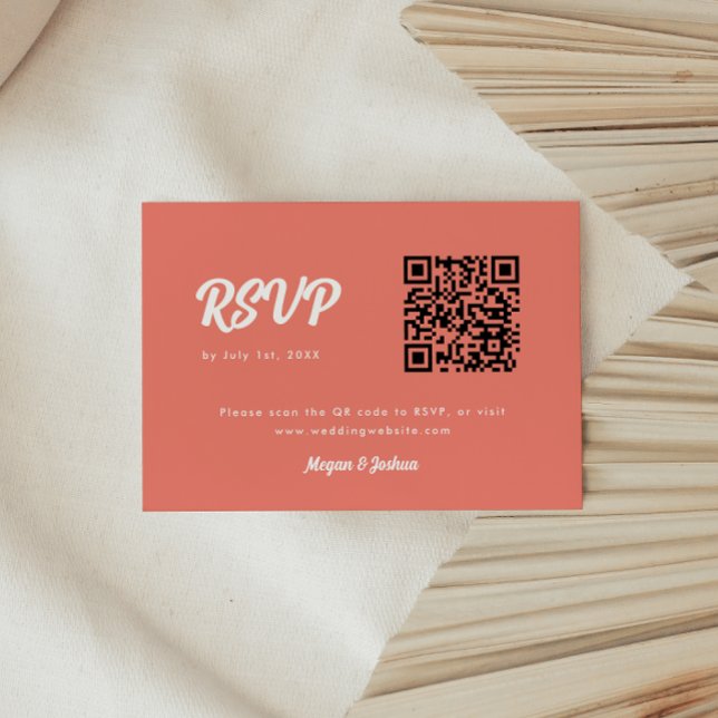 Cartons Réponse Code QR mariage écriture moderne corail rose (Créateur téléchargé)