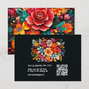 Cartons Réponse Code QR Mariage Fiesta Floral Aquarelle Coloré