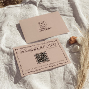 Cartons Réponse Code QR mariage Floral Bourgogne Beige Old Money