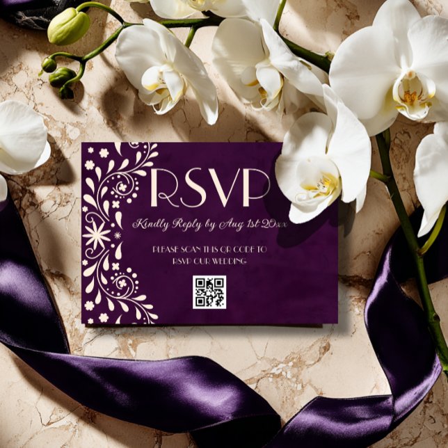 Cartons Réponse code QR mariage floral Talavera prune (Créateur téléchargé)