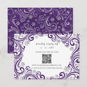 Cartons Réponse Code QR Mariage Hiver Flocons de Neige Violet Arge