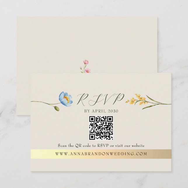 Cartons Réponse Code QR Mariage Ivory Wildflower (Devant / Derrière)